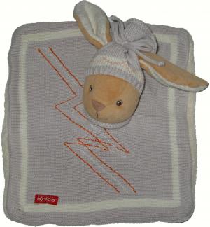 Doudou lapin gris carré plat Collection Christmas, tricoté, zig-zag Kaloo