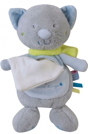 Doudou chat gris et bleu Cajou Sucre d'Orge