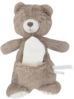 Doudou ours marron et blanc Cajou Sucre d'Orge