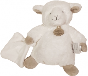 Doudou mouton agneau blanc et marron avec mouchoir - grand modèle - DC2423 Doudou et compagnie
