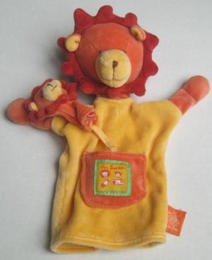 Lion marionnette jaune et orange, collection les Loustics Moulin Roty