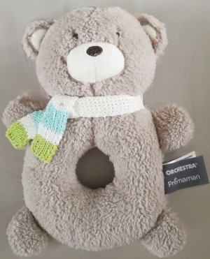 Doudou ours hochet gris écharpe Orchestra, Prémaman