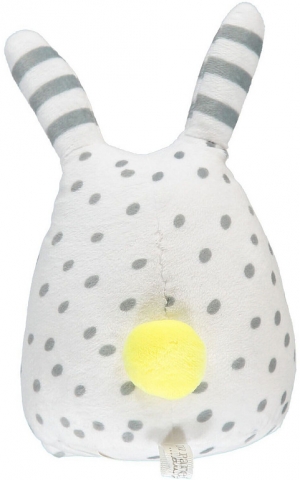 Peluche lapin musical blanc à pois gris sos