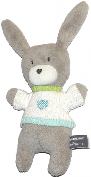 Peluche lapin musical gris pull blanc Orchestra, Prémaman