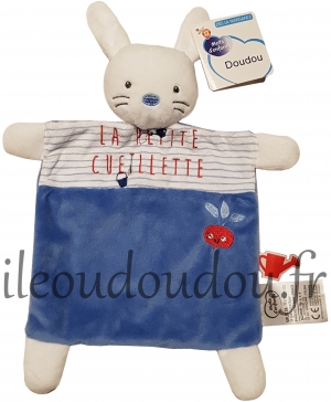 Doudou lapin bleu et blanc La Petite cueillette Mots d'enfant - Leclerc