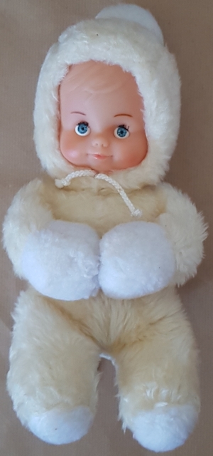 Peluche poupon jaune capuche Nounours, Vintage