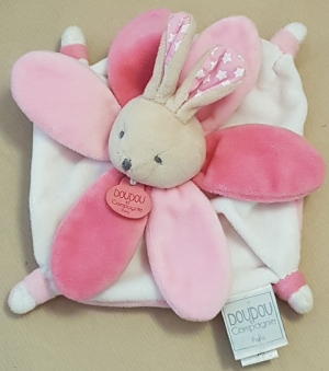 Mini doudou lapin rose blanc et marron clair *Collector* - DC2790 Doudou et compagnie
