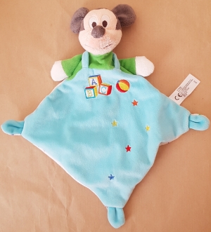 Doudou plat losange Mickey bleu, vert, blanc et étoiles ABC Disney Baby, Nicotoy, Simba Toys (Dickie)