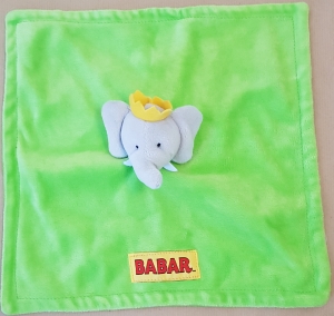Doudou éléphant Babar carré vert Babar, Lansay