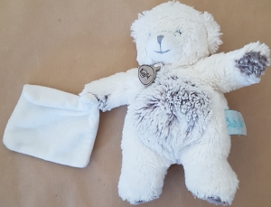 Peluche ours blanc et gris tenant un mouchoir - BN664 Baby Nat