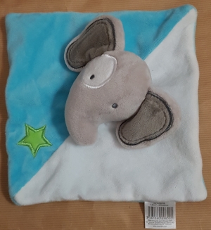 Doudou éléphant bleu et blanc CMP un rêve de bébé