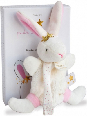 Doudou lapin étoile blanc et rose attache tétine DC3510 Doudou et compagnie