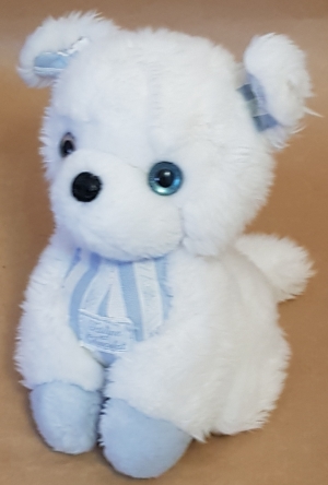 Hérisson ou lion en peluche blanc et bleu petit modèle Tartine et Chocolat, Vintage destockage soldes