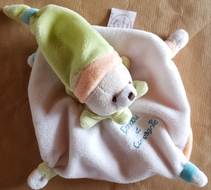 Doudou ours blanc vert et orange Les acidulés DC2372 Doudou et compagnie