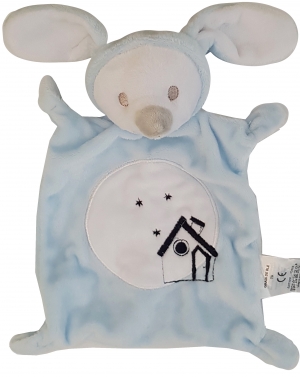 Doudou lapin bleu maison Grain de blé