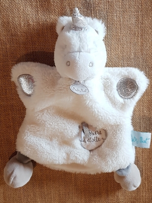 Marionnette licorne gris taupe et blanc BN0412 Baby Nat
