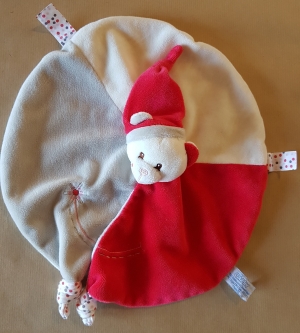 Doudou ours  rond gris, rouge et blanc *Smile* Gipsy