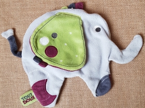 Doudou éléphant India gris et vert Sauthon