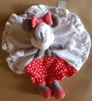 Doudou Minnie rond blanc rouge gris à pois Disney Baby, Nicotoy, Simba Toys (Dickie)