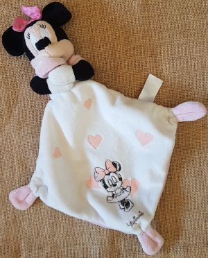 Peluche Minnie tenant un mouchoir avec coeurs rose et blanc Disney Baby, Nicotoy, Simba Toys (Dickie)