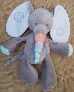 Doudou peluche éléphant gris, oreilles blanches. Grand modèle Nattou