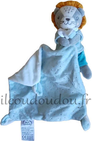 Doudou lion bleu et blanc Mots d'enfant - Leclerc
