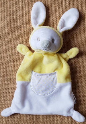 Doudou lapin jaune et blanc Grain de blé