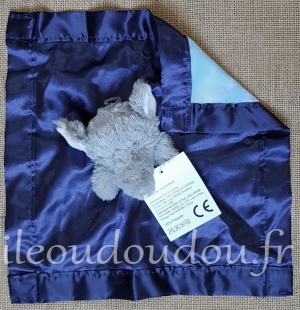 Doudou éléphant gris et bleu satin Marques diverses