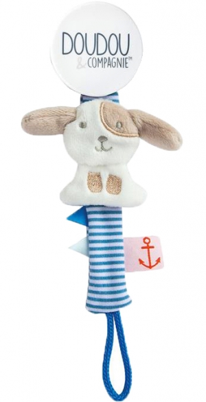 Attache-tétine chien marron blanc bleu Doudou et compagnie