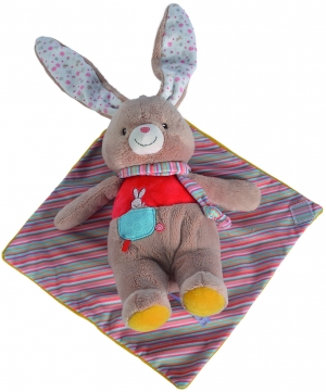 Doudou lapin marron et rouge couverture Nicotoy, Simba Toys (Dickie)