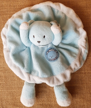 Doudou ours Attention bébé craquant rond bleu  Kimbaloo - La Halle, Brioche