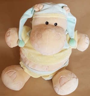 Doudou Peluche Hippopotame Babysun – Jaune Et Blanc Avec Hochet – Fabriqué En France