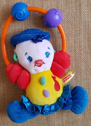 Doudou clown multicolore Fisher Price, Vintage