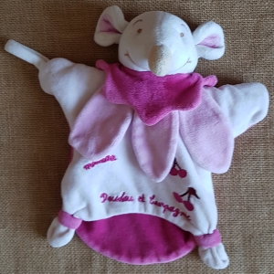 Doudou souris avec bébé marionnette Collector rose et blanc - DC1347 Doudou et compagnie