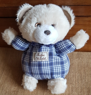 Peluche ours beige et tissu à carreaux bleus Tartine et Chocolat, Vintage