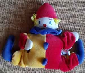 Peluche clown rouge et jaune Sucre d'Orge, Vintage