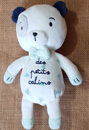 Peluche ours blanc et bleu Des petits calins Mots d'enfant - Leclerc, Siplec - Leclerc