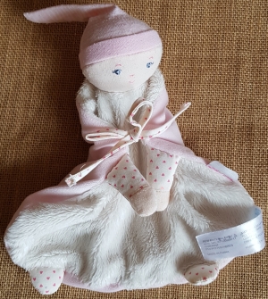 Doudou plat poupée rose et blanche *Rose Fleur de Coton* Corolle, Vintage