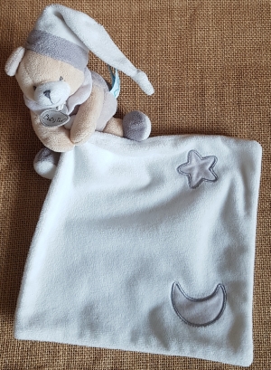 Ours peluche gris avec doudou blanc luminescents étoile BN0137 Baby Nat
