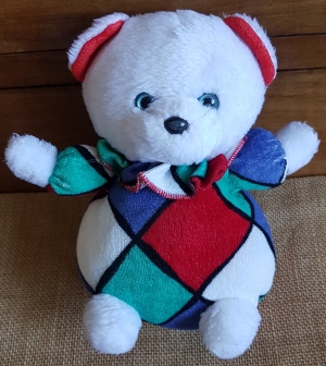 Peluche Ours Blanc Et Rouge – Ancien Vintage – Nounours Bille – Doudou Collection