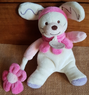 Peluche lapin blanc et rose fleur BN295 Baby Nat