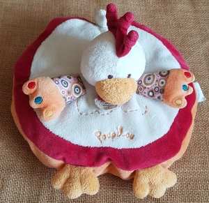 Doudou poule Poupilou rond rouge et blanc Doudou et compagnie