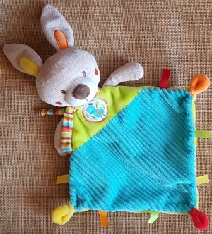 Doudou lapin bleu et vert Ouatoo Baby - Maxitoys, Logitoys