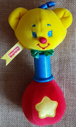 Ours hochet jaune rouge bleu Fisher Price, Vintage