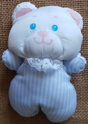 Doudou Ours Fisher Price – Blanc Et Satin Bleu – Vintage Des Années Folles