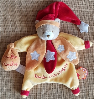 Marionnette ours Poudre d'étoiles DC2159 jaune orange et rouge Doudou et compagnie
