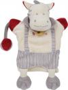 Marionnette Mr Zèbre gris, blanc crème et rouge, salopette en tissu rayé - BN508 Baby Nat