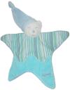 Doudou ours plat bleu, vert, blanc lagon en forme d'étoile, bonnet Kaloo