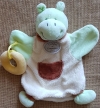 Doudou hippopotame marionnette vert marron crème Doudou et compagnie