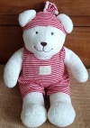 Peluche ours The Baby Collection blanc salopette rayée rouge Nicotoy - Baby Club
